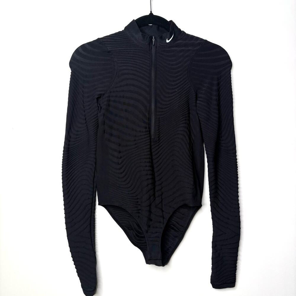 Nike City Ready Black Seamless 1/2 Zip Bodysuit Long Sleeve Mock Neck - Picture 4 of 8